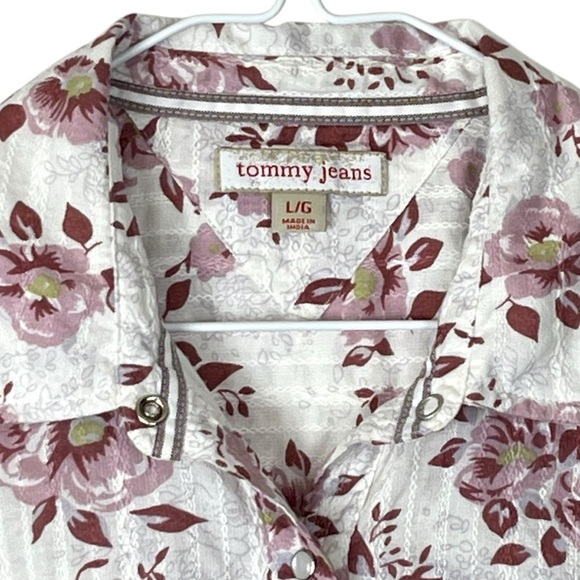 Rare Vintage Y2K Tommy Jeans Floral Country Western Pearl Snap Blouse Sz Large - Picture 7 of 10